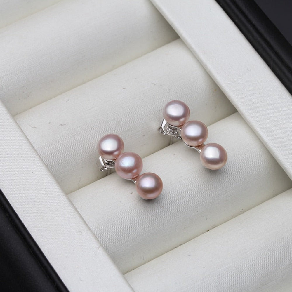 Genuine Freshwater Pearl Triple Drop Stud Earrings-1